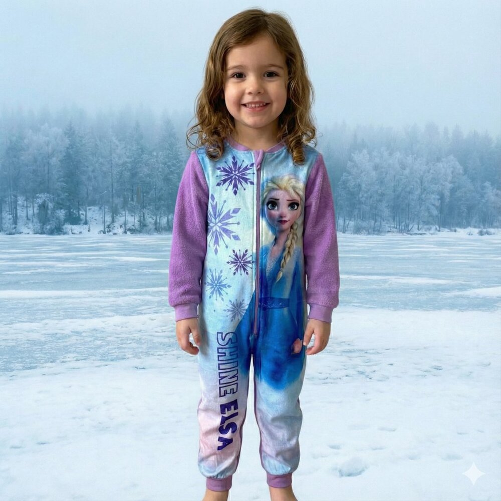 Frozen Elsa Shine Kids Jumpsuit Pajama – Blue & Purple Zip-Up One-Piece